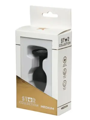 Star Collection - Black Silicone Anal Plug M - Clear Stone