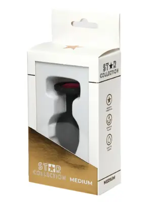 Star Collection - Black Silicone Anal Plug M - Pink Stone