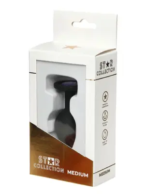 Star Collection - Black Silicone Anal Plug M - Purple Stone