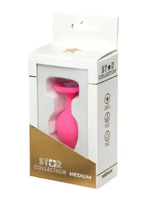 Star Collection - Pink Silicone Anal Plug M - Clear Stone