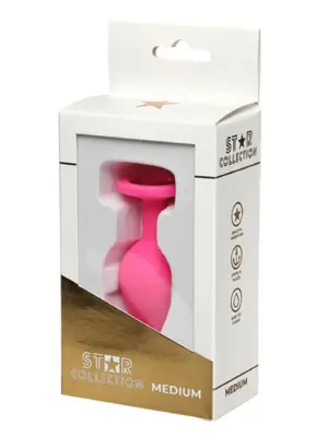Star Collection - Pink Silicone Anal Plug M - Pink Stone