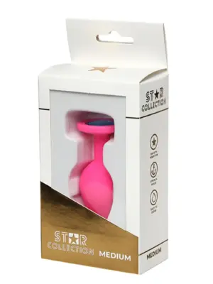 Star Collection - Pink Silicone Anal Plug M - Light Blue Stone