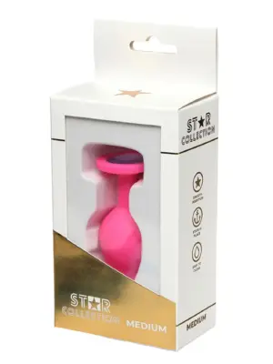 Star Collection - Pink Silicone Anal Plug M - Purple Stone