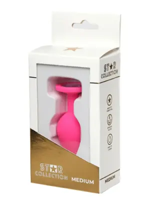 Star Collection - Pink Silicone Anal Plug M - Light Pink Stone