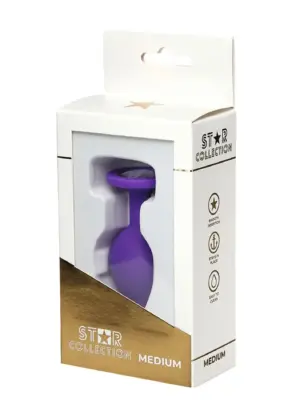 Star Collection - Purple Silicone Anal Plug M - Clear Stone
