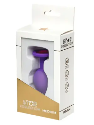 Star Collection - Purple Silicone Anal Plug M - Pink Stone