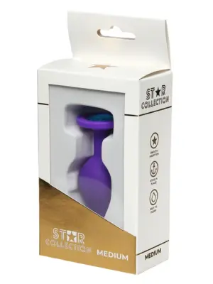 Star Collection - Purple Silicone Anal Plug M - Light Blue Stone