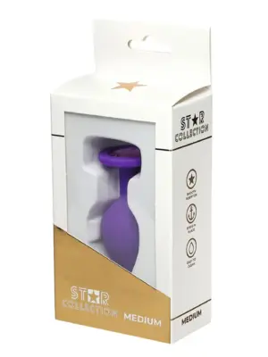 Star Collection - Purple Silicone Anal Plug M - Light Pink Stone