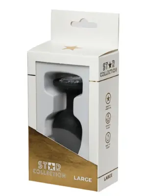 Star Collection - Black Silicone Anal Plug L - Clear Stone