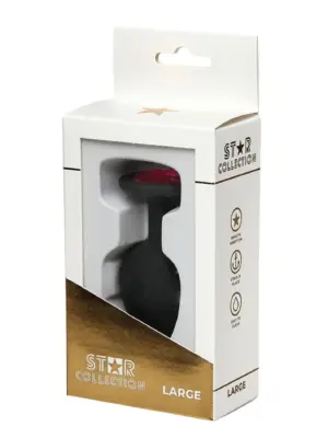Star Collection - Black Silicone Anal Plug L - Pink Stone