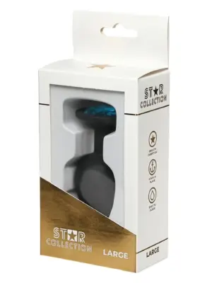 Star Collection - Black Silicone Anal Plug L - Light Blue Stone