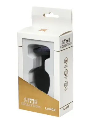 Star Collection - Black Silicone Anal Plug L- Purple Stone