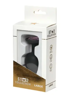 Star Collection - Black Silicone Anal Plug L - Light Pink Stone