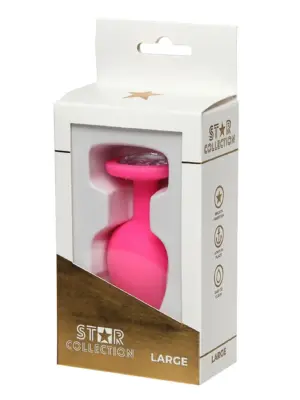 Star Collection - Pink Silicone Anal Plug L - Clear Stone