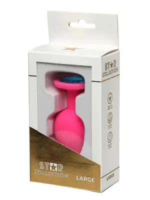 Star Collection - Pink Silicone Anal Plug L - Light Blue Stone