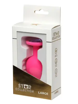 Star Collection - Pink Silicone Anal Plug L- Purple Stone