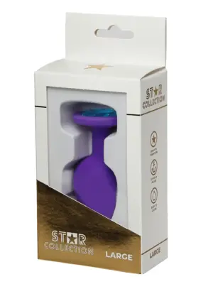 Star Collection - Purple Silicone Anal Plug L - Light Blue Stone