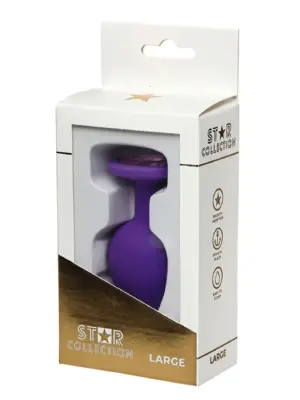 Star Collection - Purple Silicone Anal Plug L - Light Pink Stone