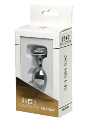 Star Collection - Silver Metal Anal Plug M - Clear Stone
