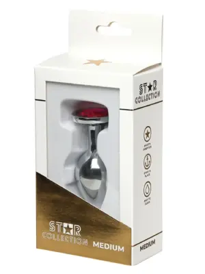 Star Collection - Silver Metal Anal Plug M - Pink Stone