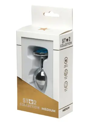 Star Collection - Silver Metal Anal Plug M - Light Blue Stone