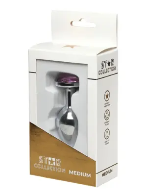 Star Collection - Silver Metal Anal Plug M - Light Pink Stone