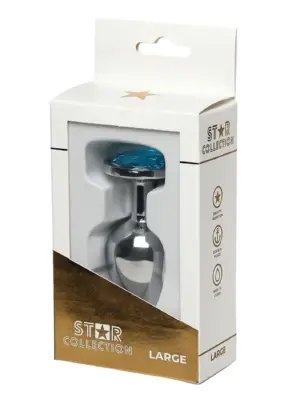 Star Collection - Silver Metal Anal Plug L - Light Blue Stone