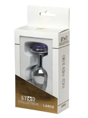 Star Collection - Silver Metal Anal Plug L - Purple Stone