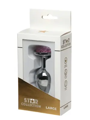 Star Collection - Silver Metal Anal Plug L - Light Pink Stone