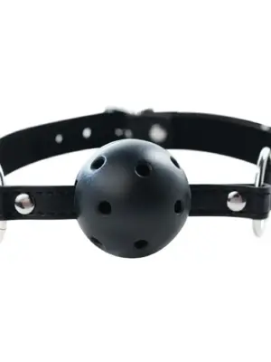 Black breathable ball gag with adjustablestrap.