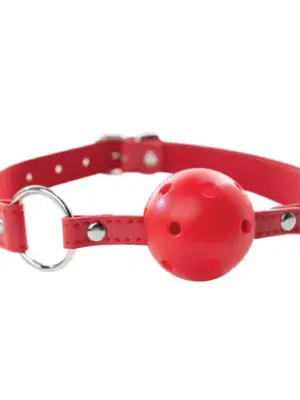 Red breathable ball gag with adjustable strap