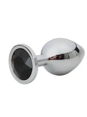 Silver Small Butt Plug with Black Diamond