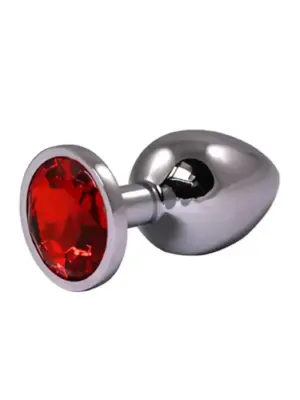 Silver Small Butt Plug with Red Diamond