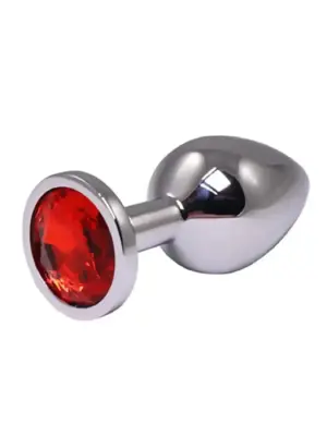 Silver Medium Butt Plug with Red Diamond