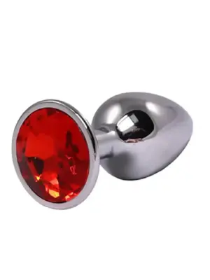 Silver Large Butt Plug with Red Diamond