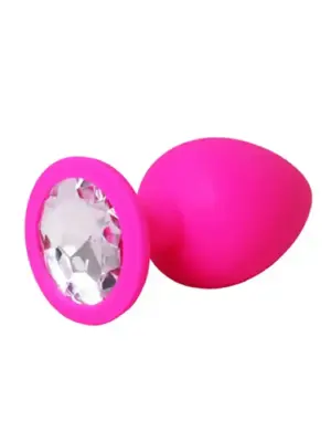 Pink large butt plug with white crystal
