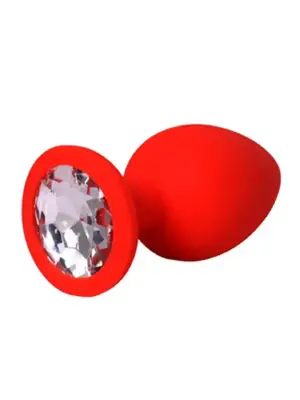 Red large butt plug with white crystal