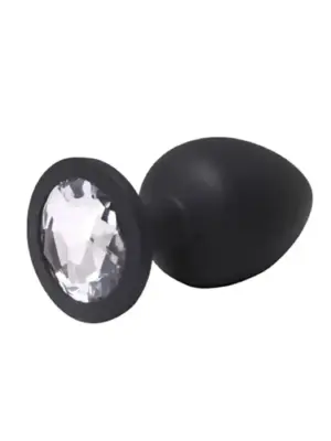 Black medium butt plug with white crystal