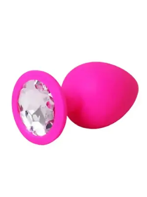 Pink medium butt plug with white crystal