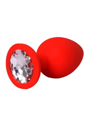 Red medium butt plug with white crystal