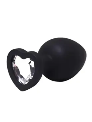 Black large heart-shaped butt plug with white crystal