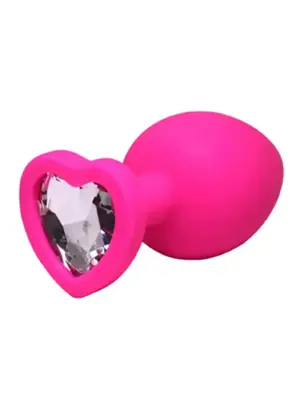 Pink large heart-shaped butt plug with white crystal