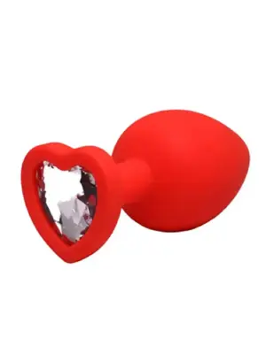 Red large heart-shaped butt plug with white crystal