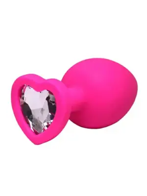 Pink small heart-shaped butt plug with white crystal