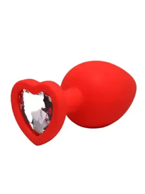 Red small heart-shaped butt plug with white crystal