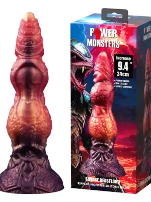 Dildo Silikonowe Savage Beastlord – 24 cm z Falistym Wzorem