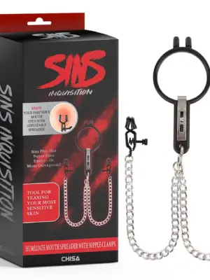 Humiliate Mouth Spreader with Nipple Clamps