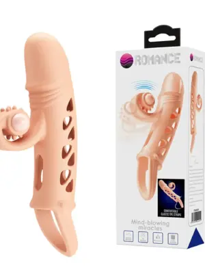 ROMANCE - Penis sleeve,  TPE material,vibration, battery LR41*3, Flesh