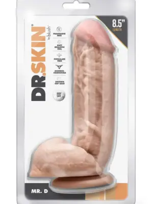 DR. SKIN MR. D 8.5 INCH DILDO WITH BALLS BEIGE