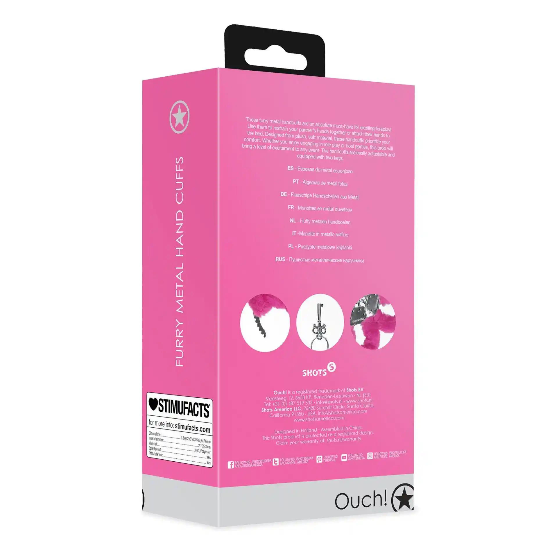 Furry Metal Hand Cuffs - Pink - obrazek 3
